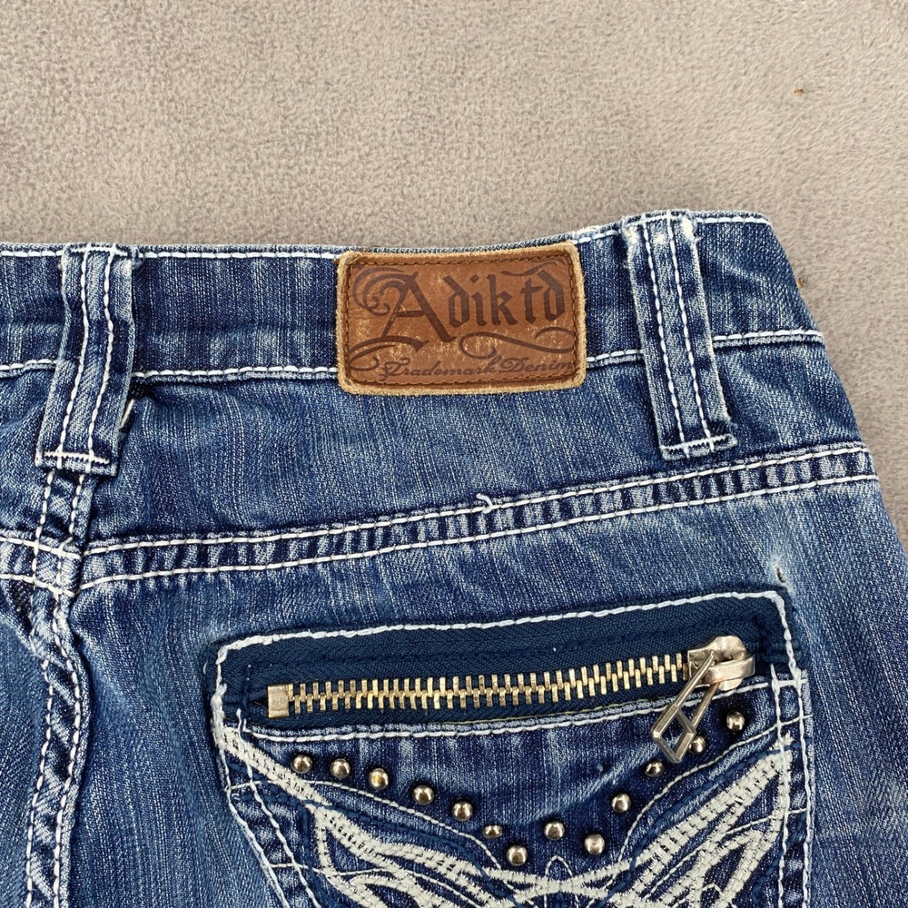 Adiktd Womens Y2K Embroidered Studded Zipper Bootcut Jeans Size 6 W29 Blue - Picture 10 of 11
